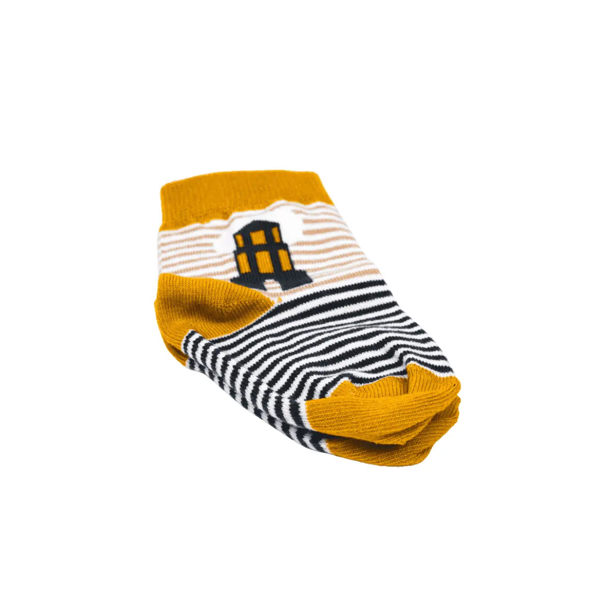 Babysokjes in geel met blauw met domtorendesign