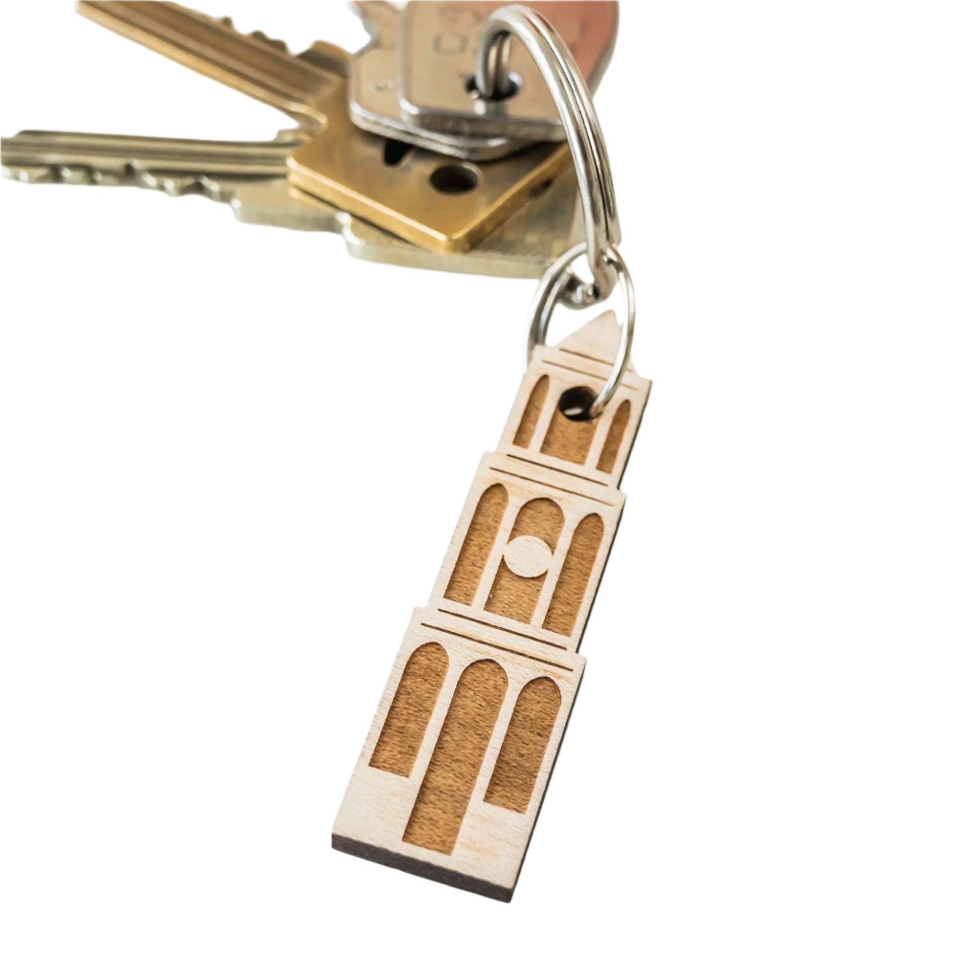 Sleutelhanger stadshouten Domtoren gemaakt van Utrechtse bomen