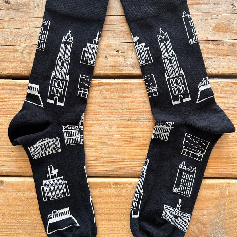 Sokken van Sokkenmakers met de Domtoren en andere herkenbare plekken erop