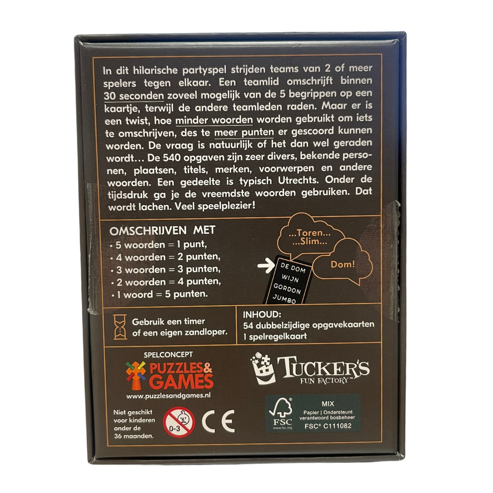 Omschrijven & Raden Utrecht Editie achterkant van de doos