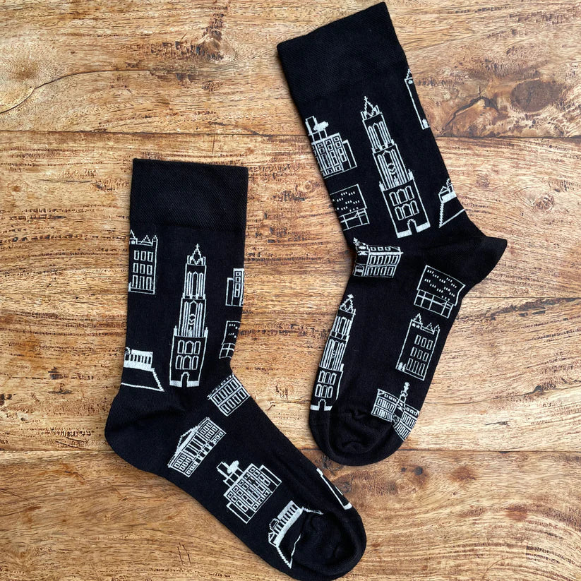 Zwarte sokken met domtorendesign