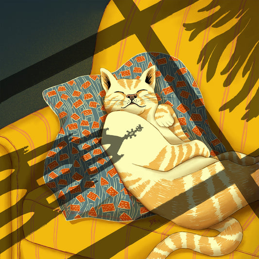 Kleine tegel van een 'Dâkhoas' (kat op zn Utrechts) in een ram met de schaduw van de Domtoren