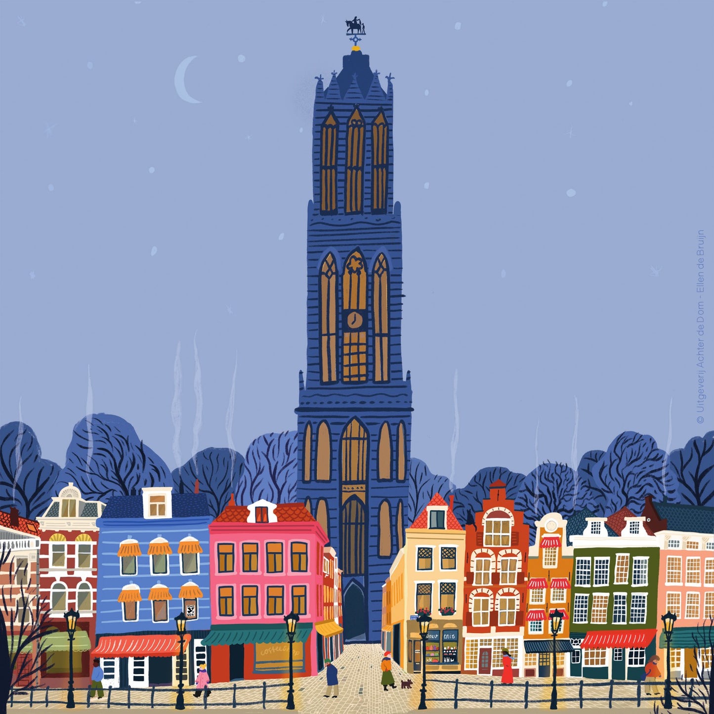 Kleine tegel van de Dom en de Vismarkt in de nacht