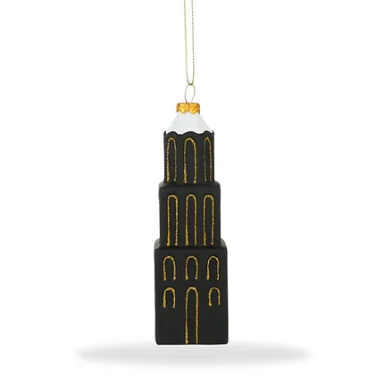 Zwarte kerstbal van de Domtoren met witte en gouden accenten