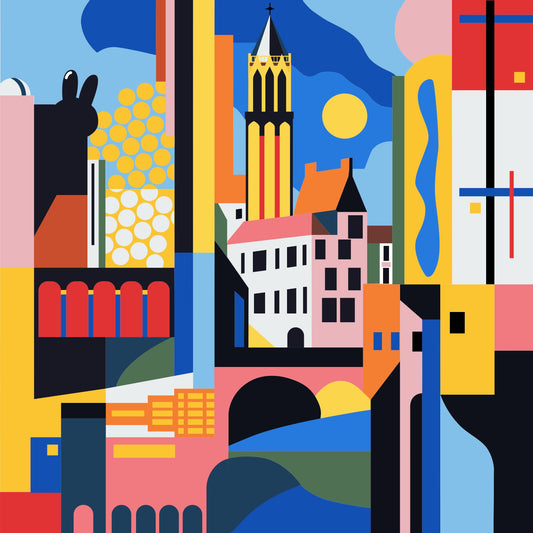 Een kleine tegel met verschillende herkenbare plekken in en rond Utrecht