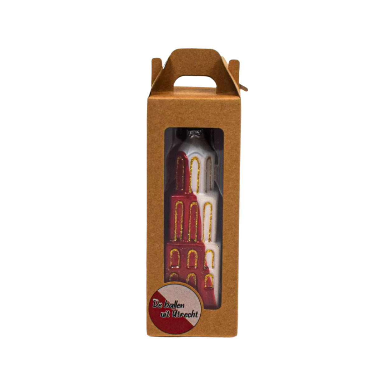 Kerstbal Domtoren Diagonaal Rood Wit-Kerstornament