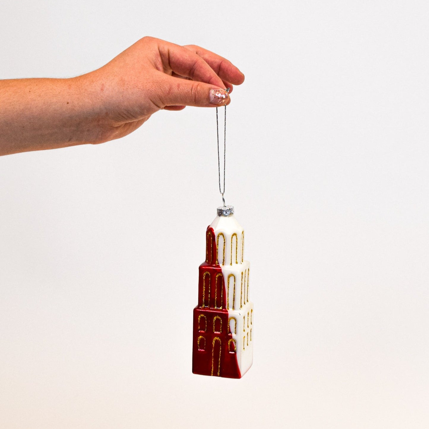 Kerstbal Domtoren Diagonaal Rood Wit-Kerstornament
