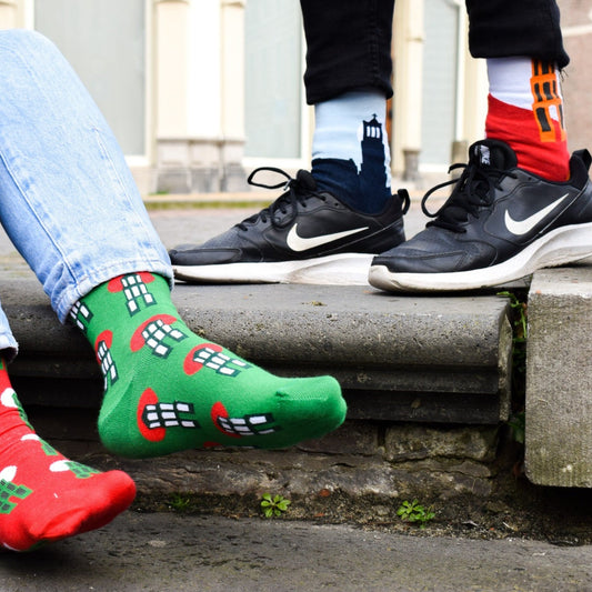 Sokken met domtorendesign in het groen en rood