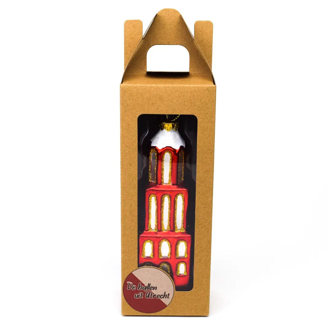 Kerstbal Domtoren rood kerstornament in doos