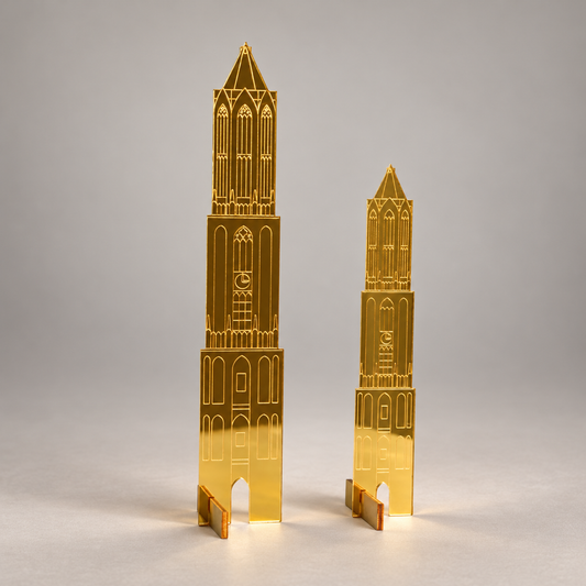 Gouden plexiglas Domtorens met standaard in twee formaten